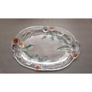 Luminarc France Arcoroc Chestnuts Relief Embossed Oval Glass Tray Plate Dish